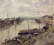 Camille Pissarro The Stone bridge and barges at Rouen painting